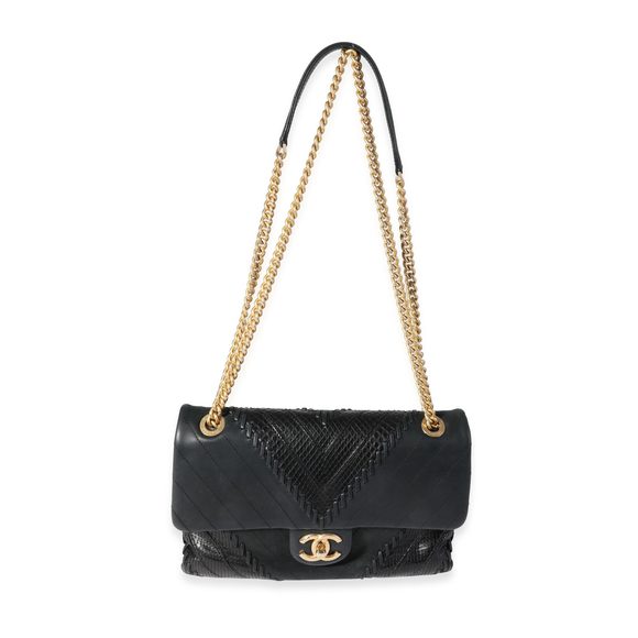 Chanel Black Chevron & Python Patchwork Flap Bag - Picture 4 of 7
